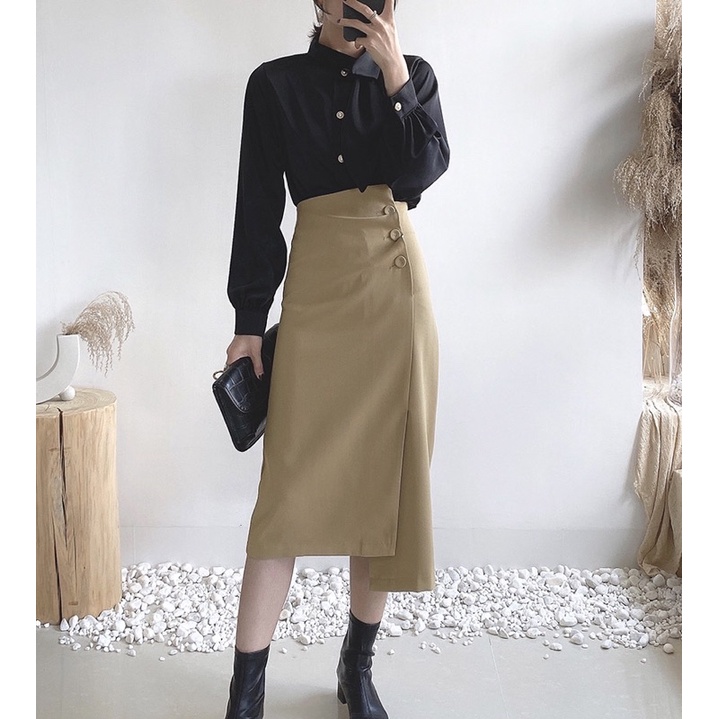 Áo sơ mi lụa cổ buộc nơ dành cho nữ phong cách hàn quốc