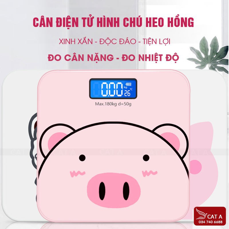 Cân Điện Tử, Cân Sức Khỏe Hình Heo Hồng Xinh Xắn, Trọng Lượng Tối Đa 200Kg | Nhà Đẹp - Gia Dụng Tiện Ích