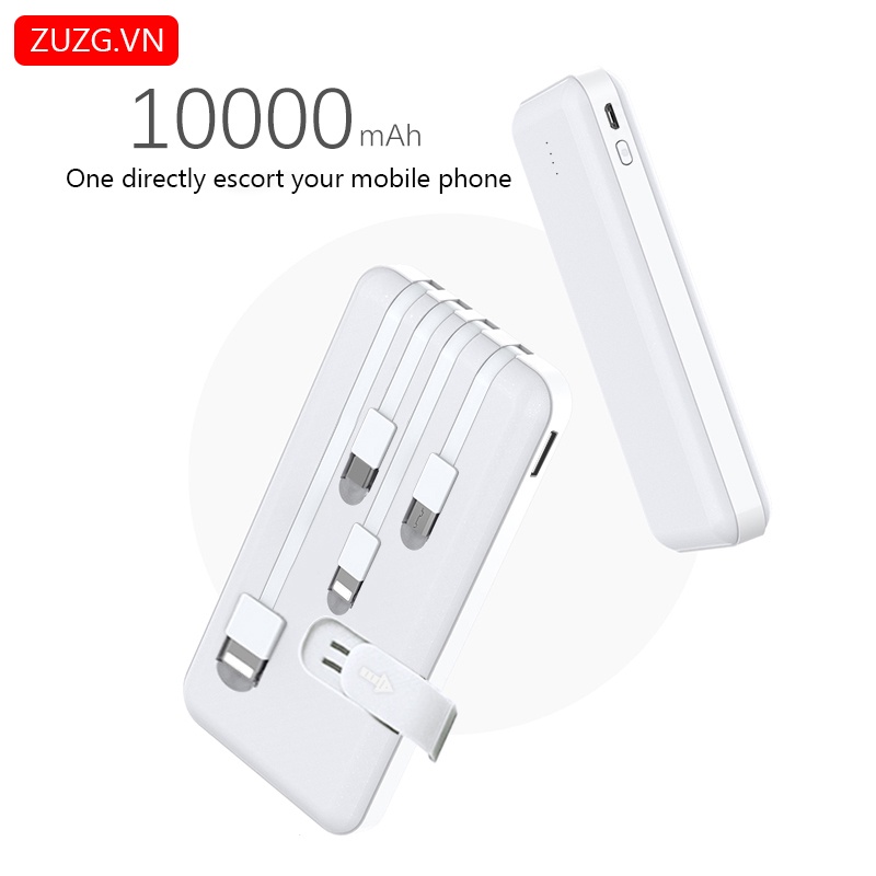 Sạc dự phòng 10000mah mini có dây lõi Lithium chính hãng ZUZG J03