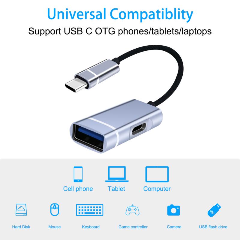 Bộ Hub Chuyển Đổi USB Type C Sang Cổng Sạc USB 3.0 + PD OTG 2 Trong 1 Đa Năng Cho Laptop