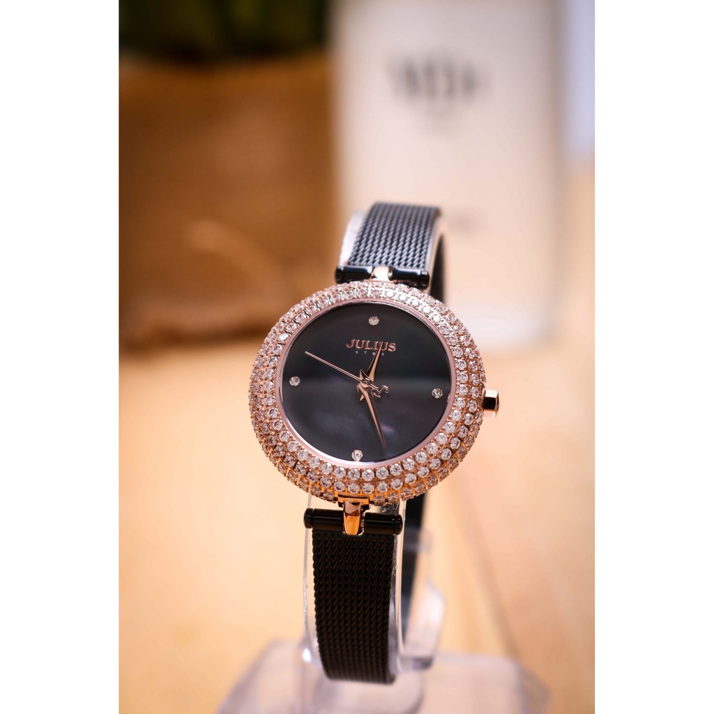 Đồng hồ nữ Julius Hàn Quốc JS-041C kính Sapphire dây thép ( Đen )