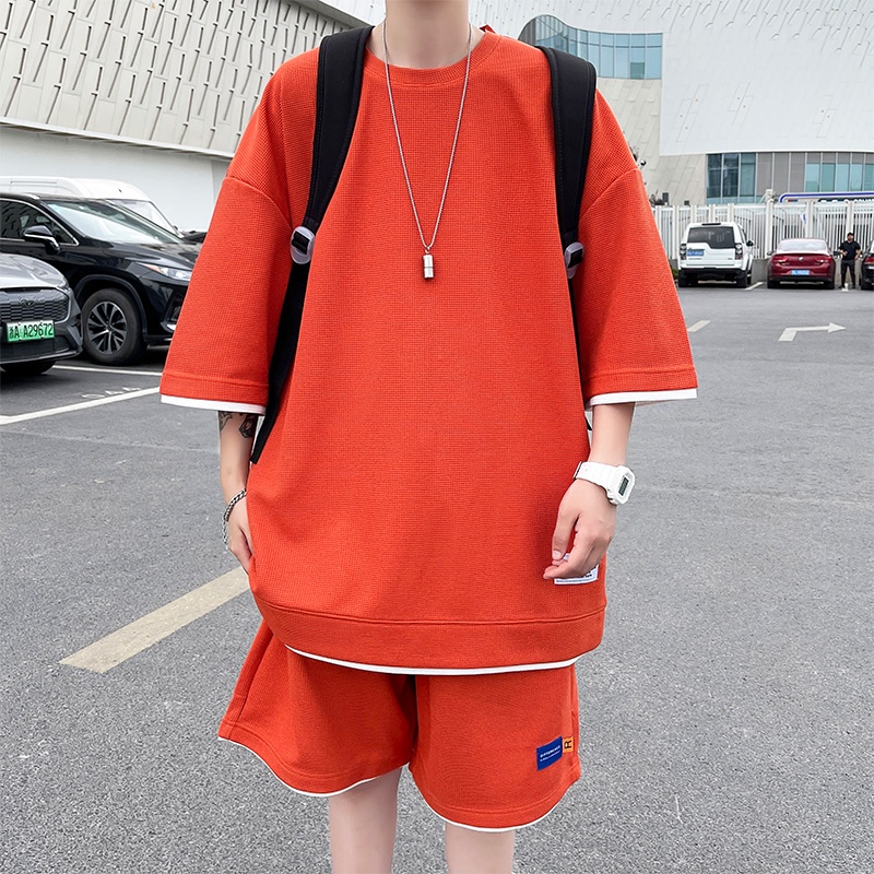 waffle đồ bộ nam Set Áo Thun Ngắn Tay + Quần Short Thể Thao Thời Trang Nam quần ngắn bộ set bộ bigsize