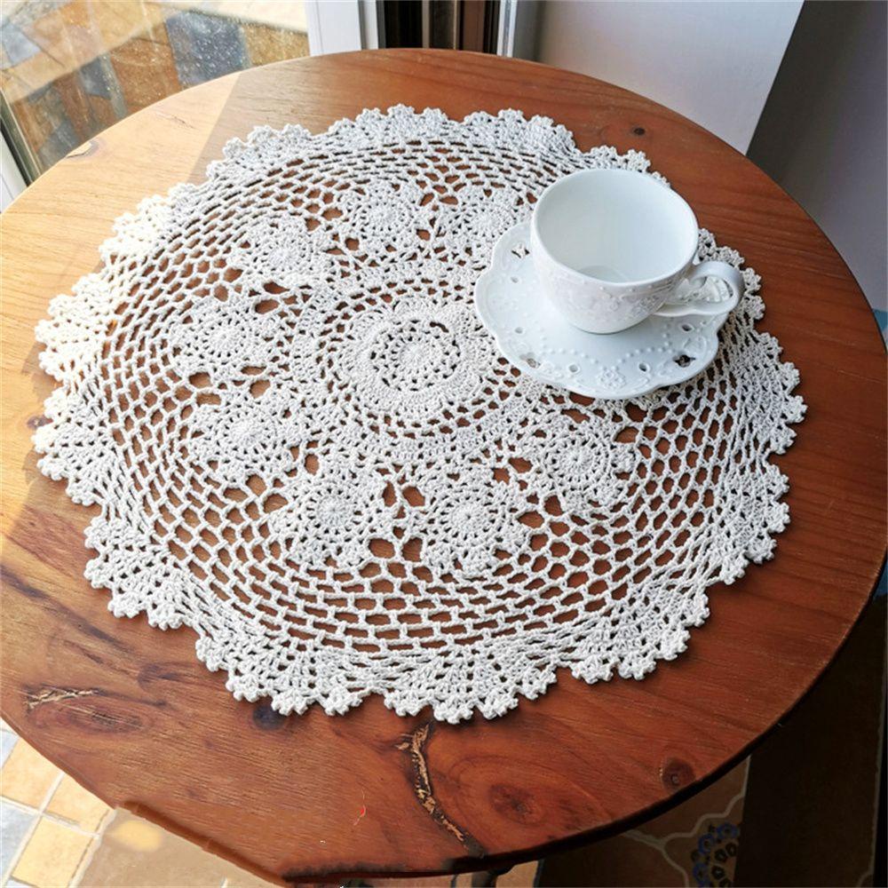 SUYO Khăn Trải Bàn Ăn Hình Tròn Phối Ren Phong Cách Vintage