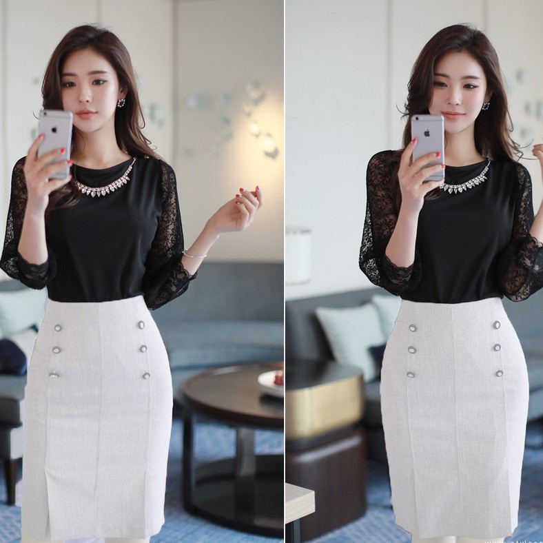 Chân váy bút chì cách điệu thiết kế phom chuẩn chất liệu vải nhập có độ co giản thanh lịch công sở MS01 | BigBuy360 - bigbuy360.vn