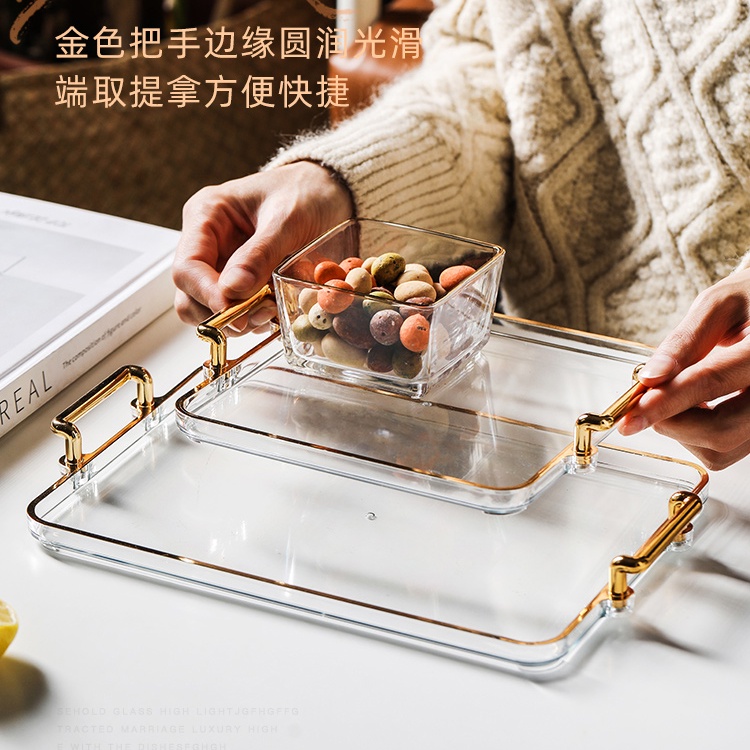 Khay Đựng Tách Trà Viền Mạ Vàng Phong Cách Châu Âu Sang Trọng