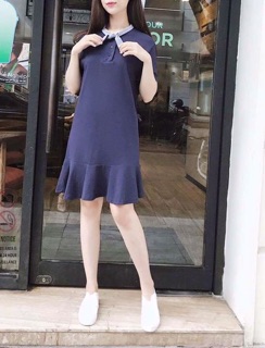 Váy cotton đuôi cá cổ nơ
