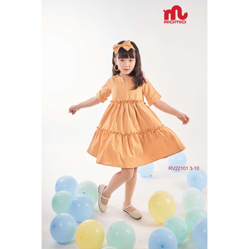Váy bé gái RIOMIO công chúa, họa tiết kẻ caro, dáng xòe vintage xinh xắn cho bé gái 3-8 tuổi - RV22101