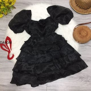 Đầm cúp tay phồng  hoa tầng
