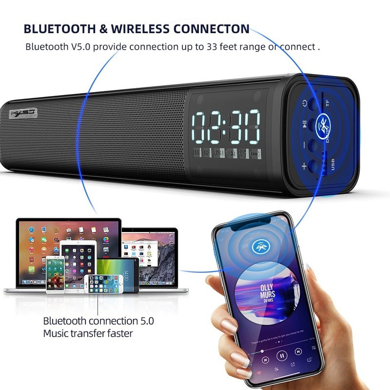 Loa Vi Tính Nghe Nhạc Không Dây Bluetooth 5.0 Công Suất 10W Tích Hợp Đồng Hồ HXSJ Q2