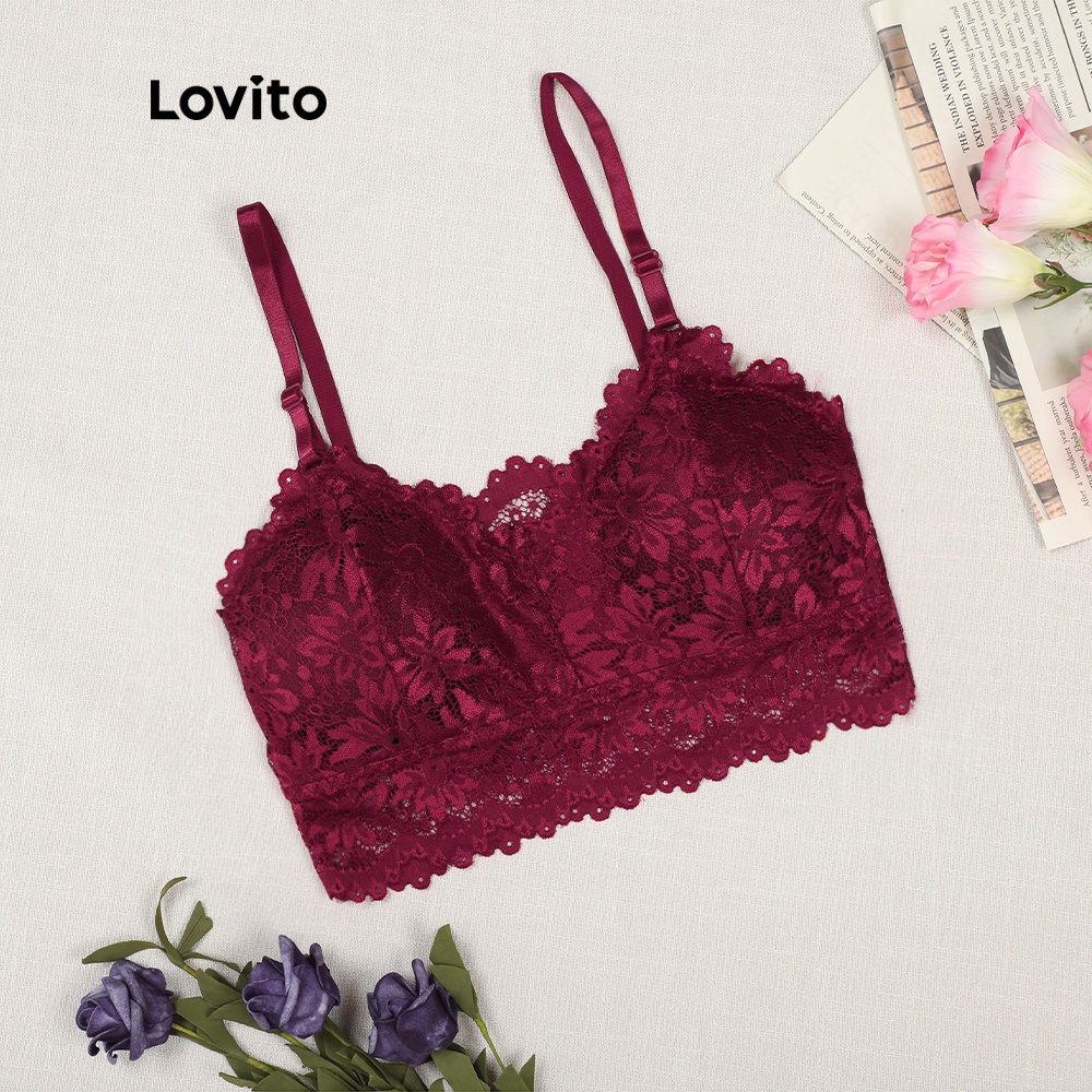 Áo ngực Lovito phối ren đơn giản L00311 (xanh dương/đỏ) | BigBuy360 - bigbuy360.vn