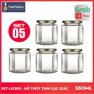 Hũ Thủy Tinh Lục Giác 380 ml (Set 5 Cái)