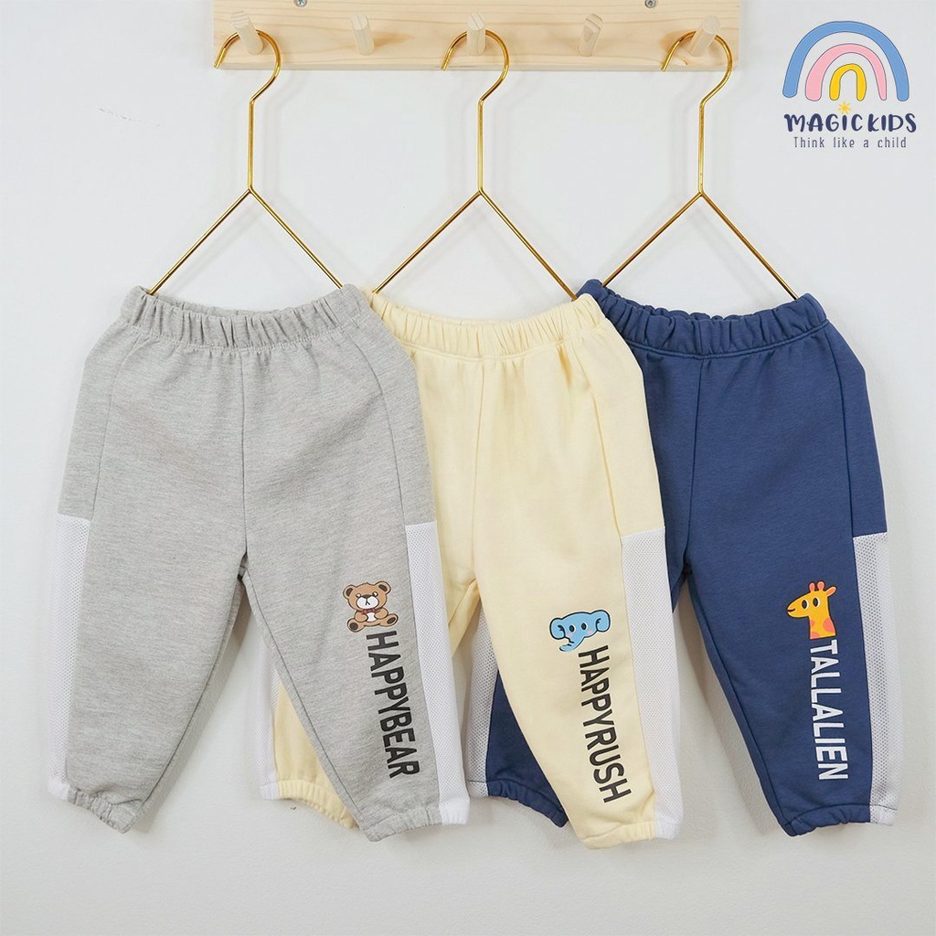 Quần dài thể thao cho bé Magickids thiết kế bo gấu phối viền lưới thoáng khí in hình dễ thương Quần áo trẻ em QD22009