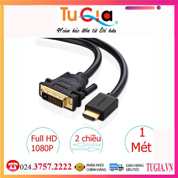 Cáp chuyển đổi HDMI sang DVI dài 1m Ugreen 30116 cao cấp-Hàng Chính Hãng