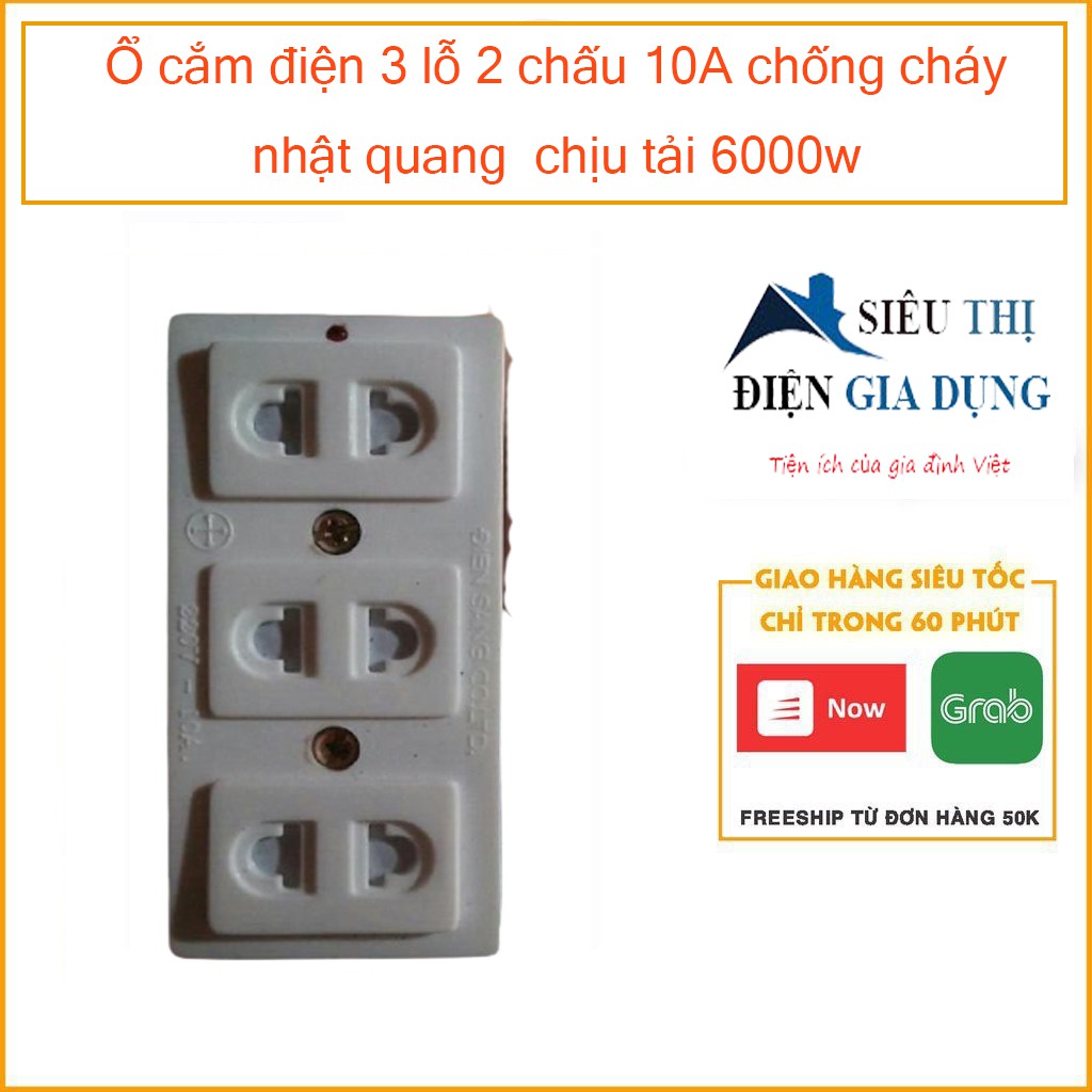 Ổ cắm điện 3 lỗ 2 chấu 10A chống cháy nhật quang  chịu tải 6000w có TẶNG KÈM