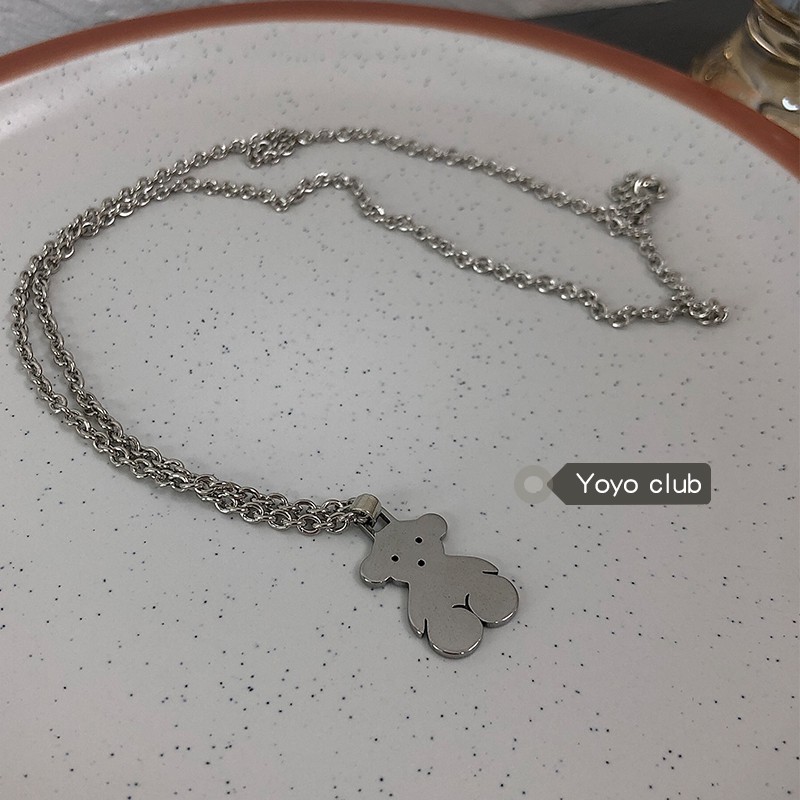 vòng cổ Thép Titan Mặt Hình Gấu Xinh Xắn Phong Cách Hip-Hop