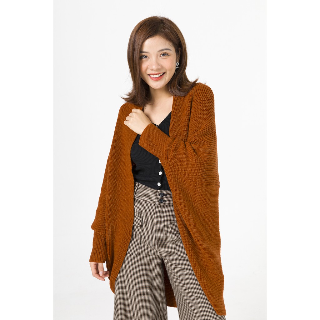 Áo khoác choàng bo cổ tay VIEN TRAN V65C19T049 (Nâu/Xanh Rêu)