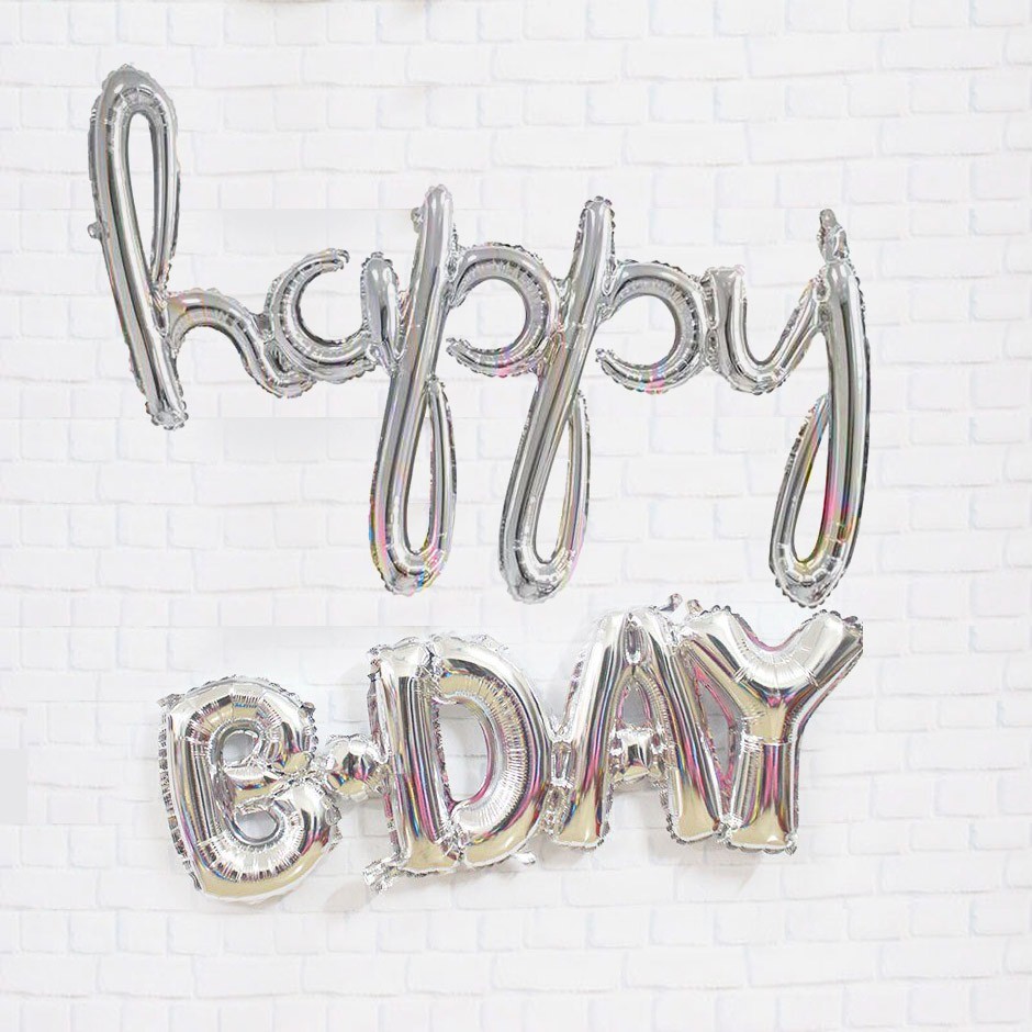 BÓNG CHỮ (HAPPY BDAY) dính liền size cao 40cm màu bạc