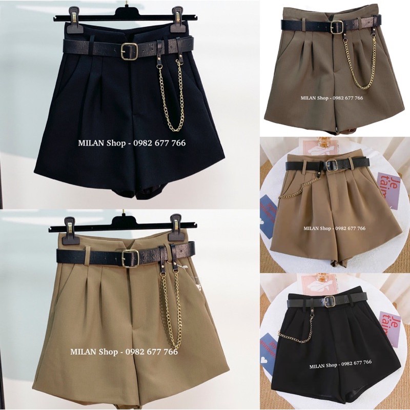 Quần short cạp-lưng cao kèm đai hai kiểu style