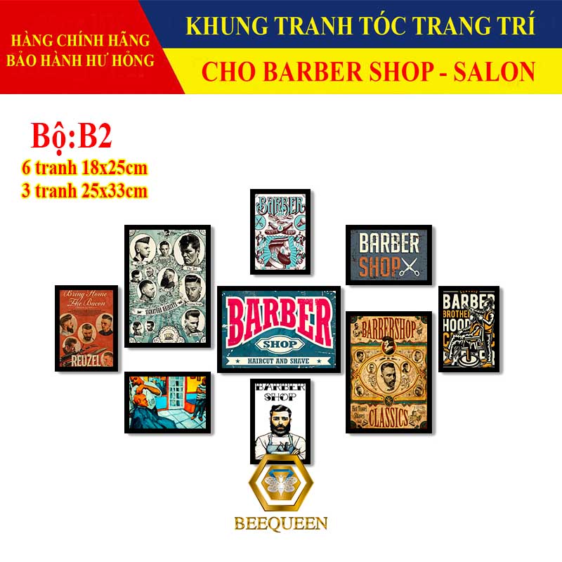 Album 20 Bộ Khung Tranh Tóc - Tranh Barber Shop Trang Trí Quán Tóc Có Khung và Phụ Kiện Treo Kèm Theo