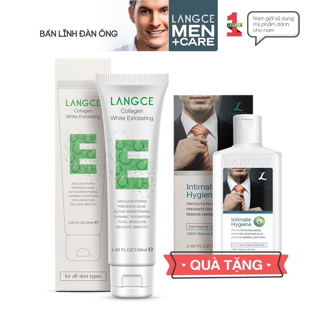 Tẩy Tế Bào Chết Collagen Trắng Da Dưỡng Ẩm Ngừa Mụn 100ml TẶNG Gel Vệ Sinh Vùng Kín 100ml LANGCE dành cho Nam