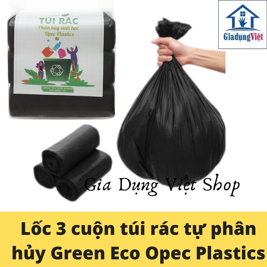 Lốc 3 Cuộn 1 Kg Túi Đựng Rác Sinh Học Tự Hủy Eco Green Opec Platics Cao Cấp