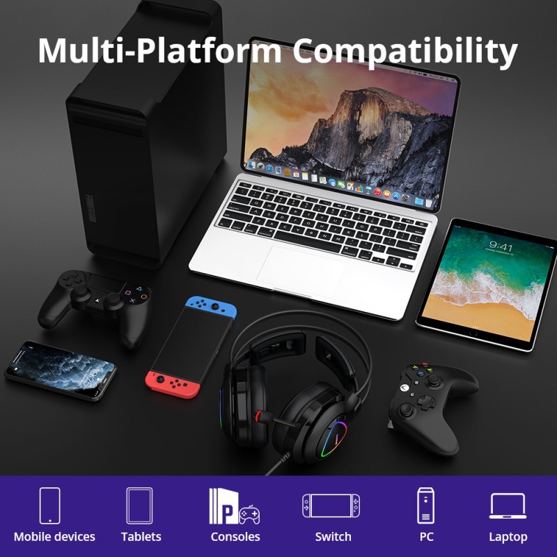 Tai Nghe Chơi Game Tronsmart Glary Alpha Có Đèn LED Nhiều Màu Sắc Ánh Sáng Chống Ồn 3.5Mm + USB Cổng máy Nintendo Switch