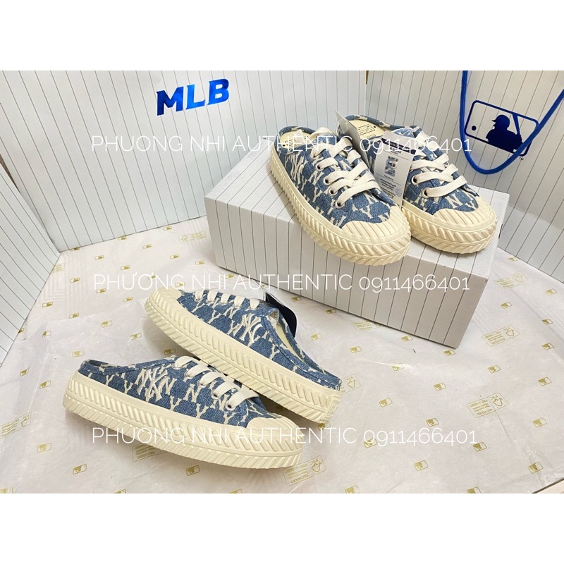 Giày MLB mule Denim nhạt full box tag chính hãng