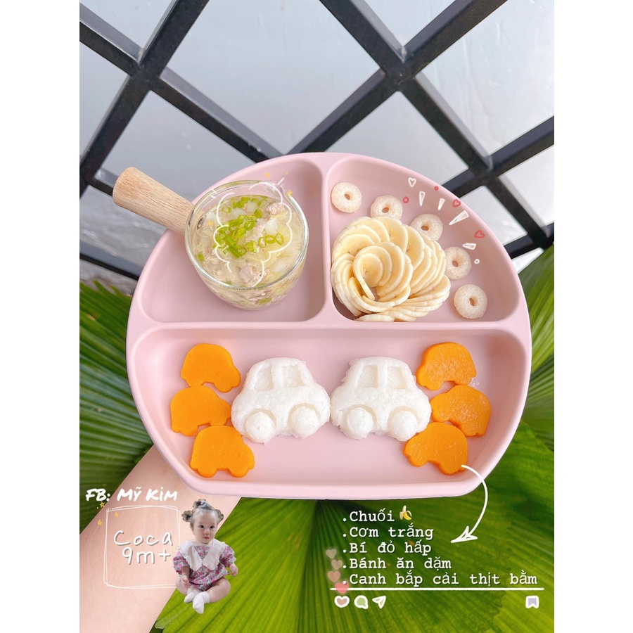 KHAY SILICON CHO BÉ ĂN DẶM KÈM THÌA, CÓ ĐẾ HÍT CHỐNG TRƯỢT, CHỐNG LẬT