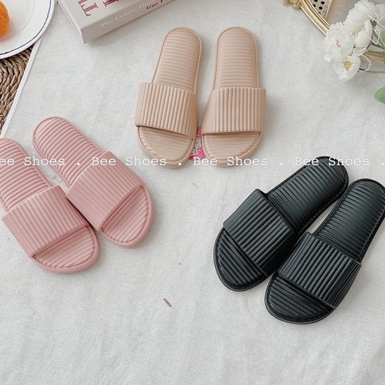 BEESHOES - DÉP NỮ MŨI TRÒN QUAI NGANG TRƠN - DÉP NỮ MŨI TRÒN QUAI NGANG TRƠN ĐẾ BỆT SẴN MÀU ĐEN - KEM - HỒNG 210349