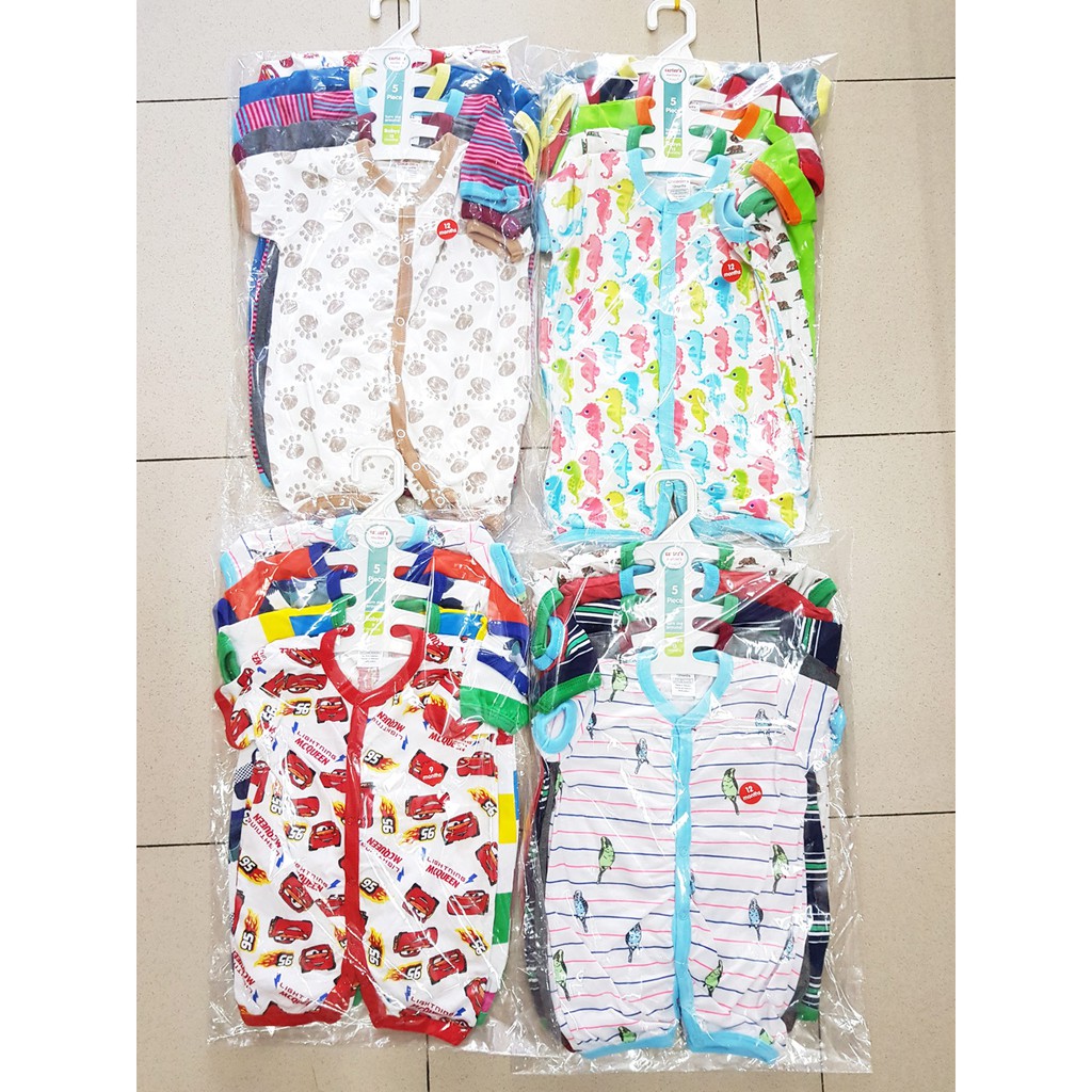 Combo 5 body nút giữa họa tiết sọc và thú cho bé trai ( màu ngẫu nhiên)