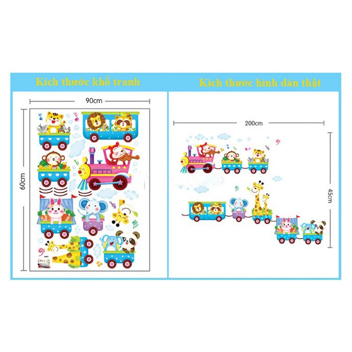 Decal dán tường Đoàn tàu chở thú đáng yêu