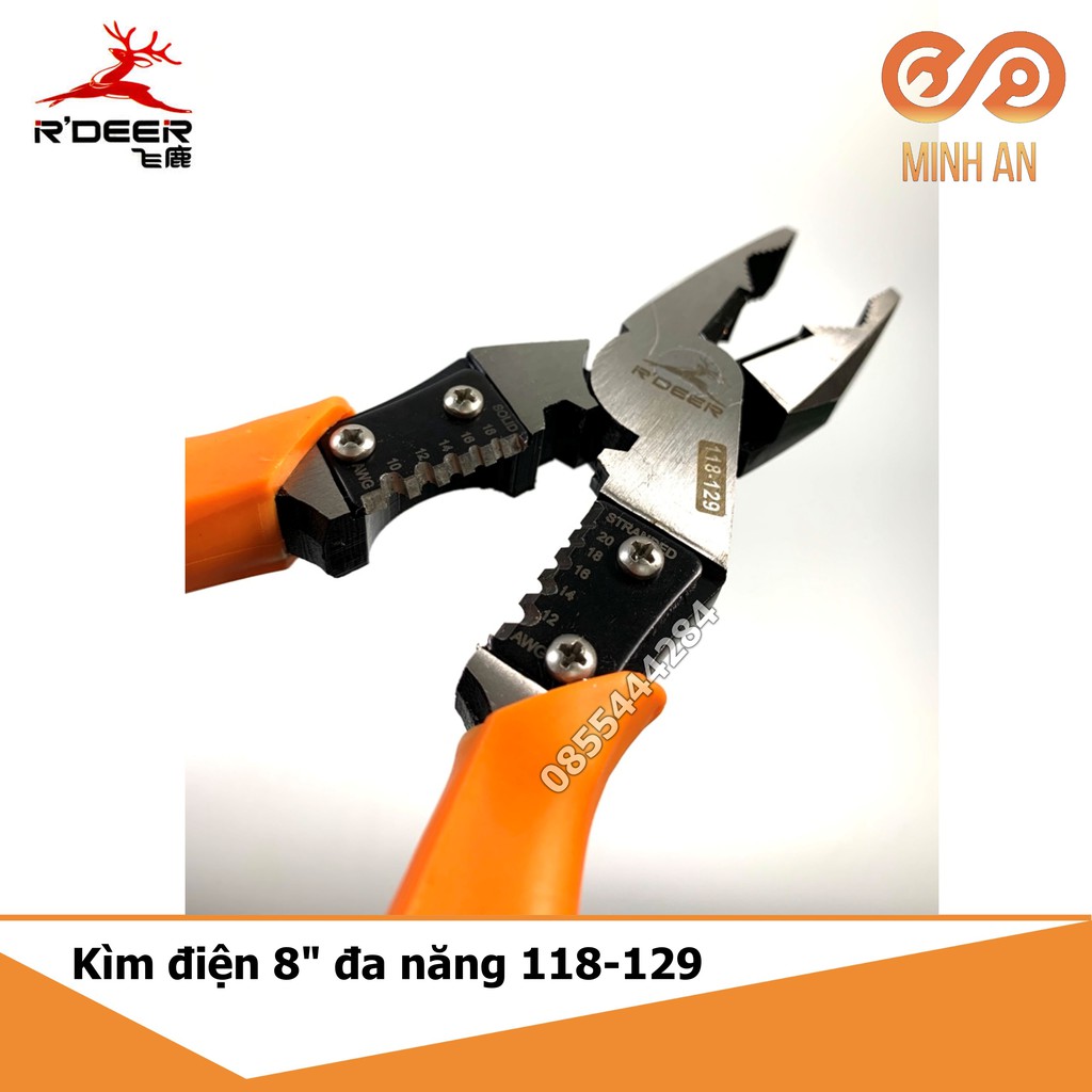 Kìm điện đa năng cao cấp 4 trong 1 [HÀNG CHÍNH HÃNG] R'DEER 118-129 9inch/225mm (Kẹp-Cắt-Uốn-Tuốt dây)