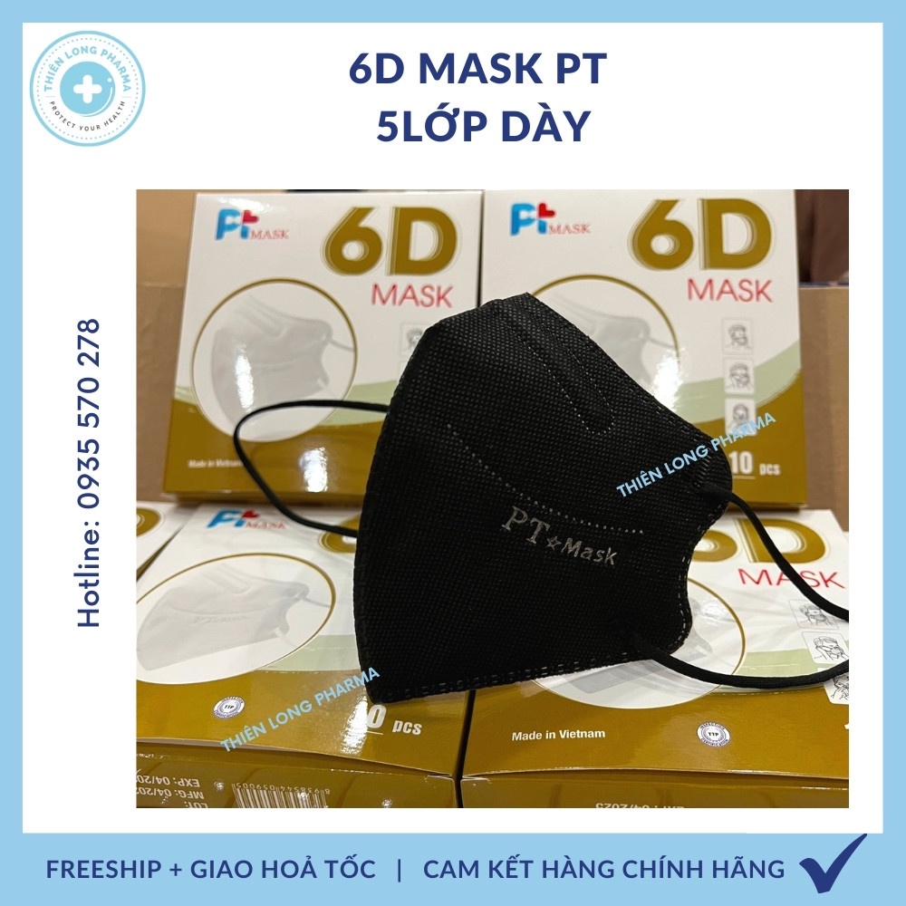 Khẩu trang 6D MASK PT chính hãng, 5 lớp kháng khuẩn chống bụi siêu mịn