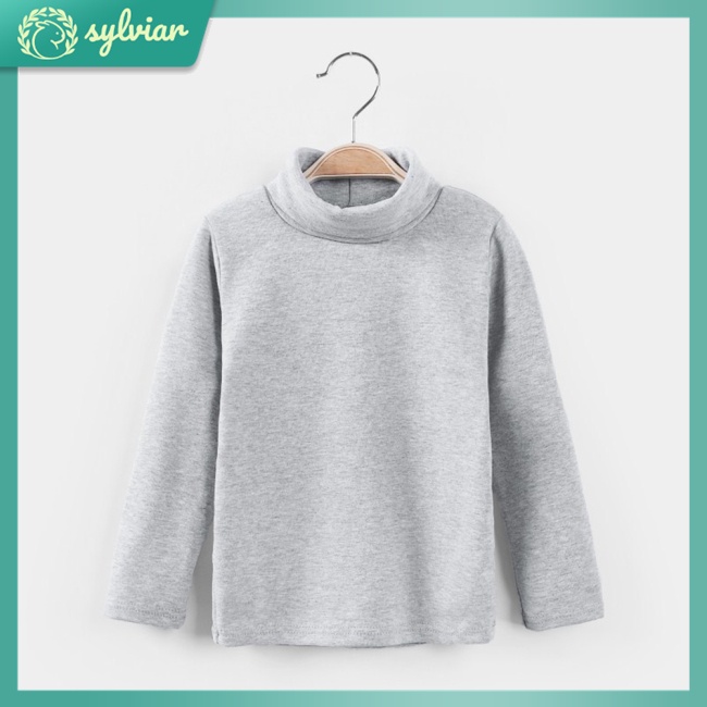 Áo Thun Cotton Tay Dài Cổ Cao Màu Trơn Dễ Thương Dành Cho Bé Gái