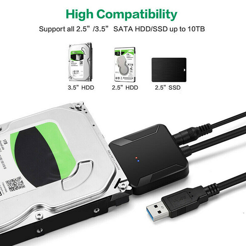 Dây Cáp Chuyển Đổi Sata Sang Usb 3.0 2.5 '' / 3.5 '' Hdd Ssd W / 12v Us | BigBuy360 - bigbuy360.vn