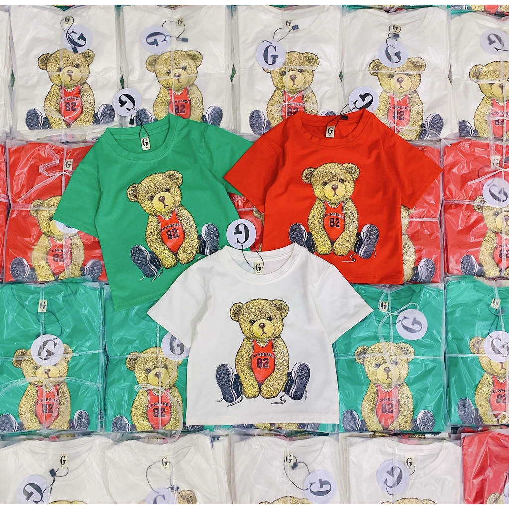 Áo thun gấu gia đình BIgbaby, chất thun cotton mềm mát có size người lớn và size bé 9-37kg