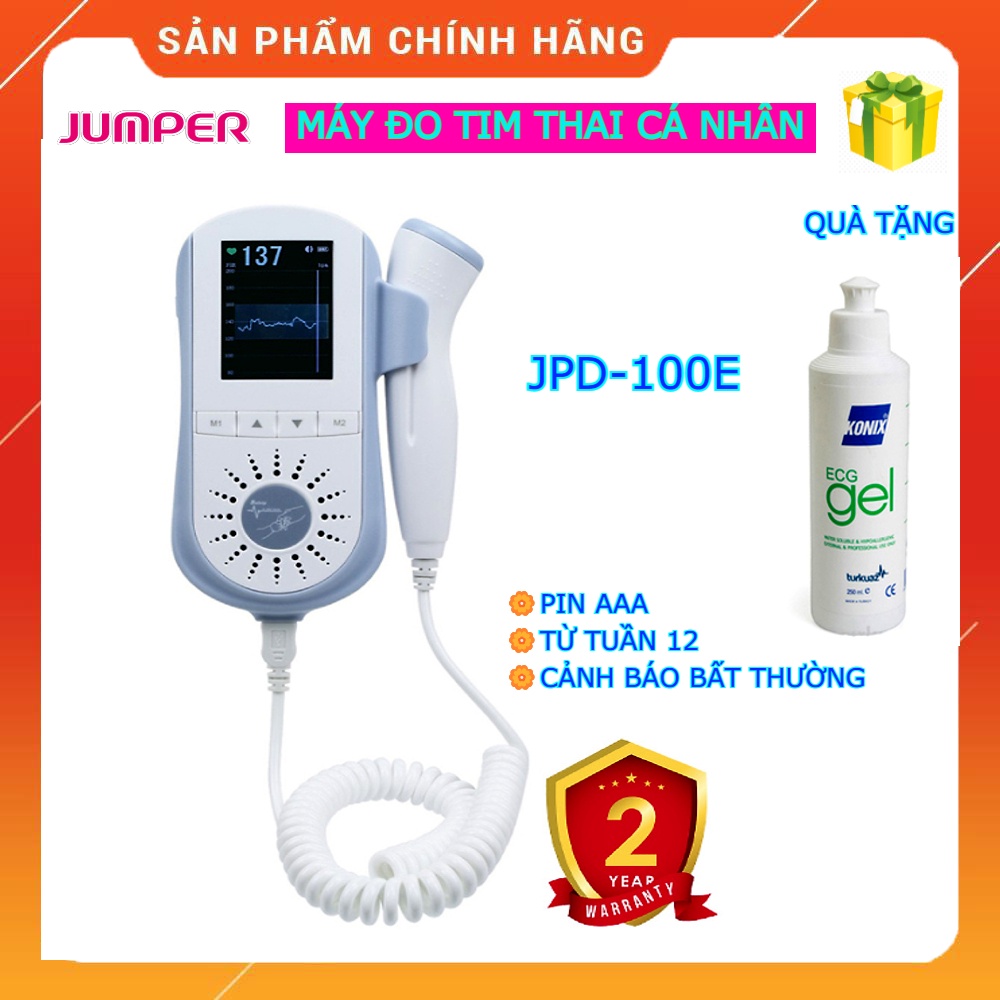 (HOẢTỐC-1H)Máy đo tim thai cá nhân tại nhà JUMPER JPD-100E cảnh báo bất thường, Màn hình LCD - Chính hãng Gia Hưng Group