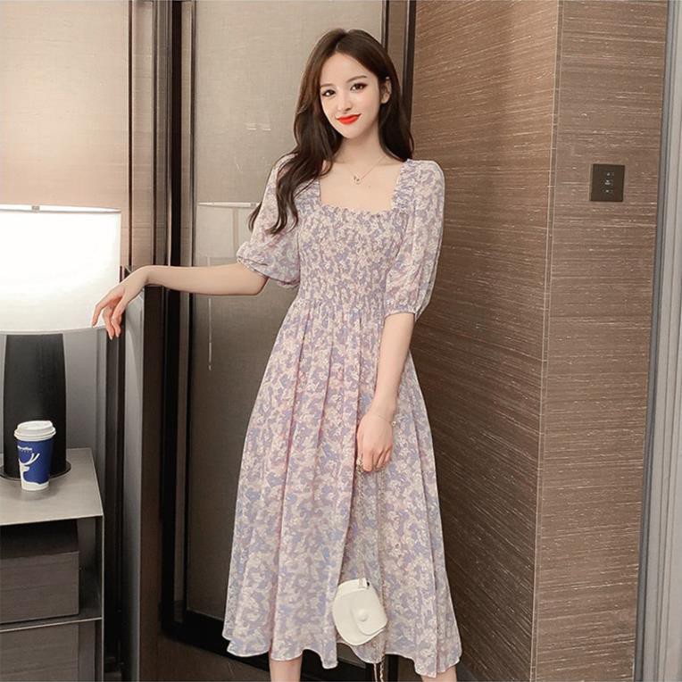 Đầm voan tay lỡ cổ vuông bo chun xinh xắn nữ tính | BigBuy360 - bigbuy360.vn