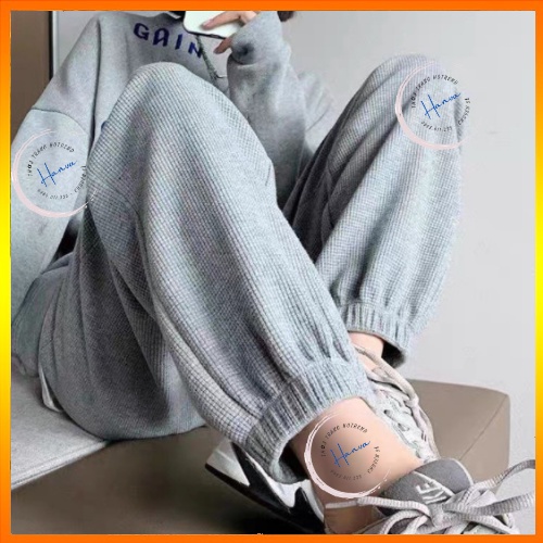 Quần Jogger Nữ Chất Nỉ Tổ Ong Mềm Dày Dặn Lưng Cao Gấu Bo Chun Phong Cách Ullzang Hanva