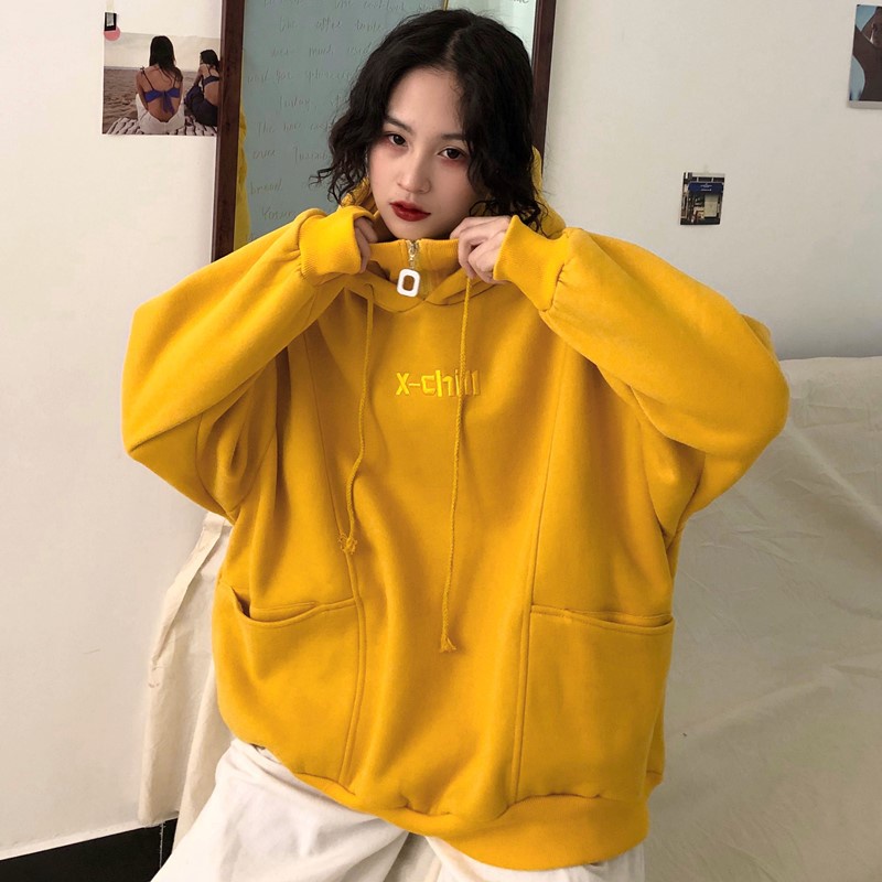 IELGY Áo hoodie dáng rộng cỡ lớn phong cách mùa đông thoải mái cho nữ