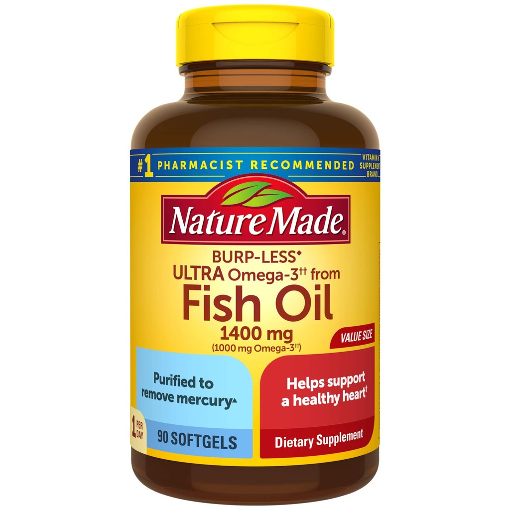 [Hàng Mỹ] Dầu cá Nature Made Fish Oil 1400mg 1000mg Omega-3 90 viên