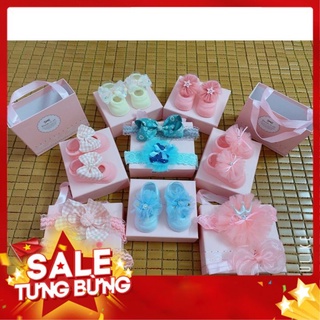 Set giày tất kèm turban hoạ tiết cho bé yêu