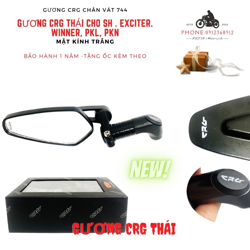 Gương Gù CRG Vát Hàng Thái Lan Gắn Chân Gương, Mặt Kính Trắng Thu Hình ( Có Bán Lẻ)