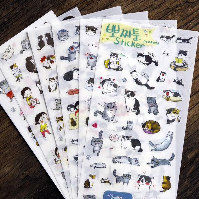 Set 6 tấm sticker mèo đen  ST07