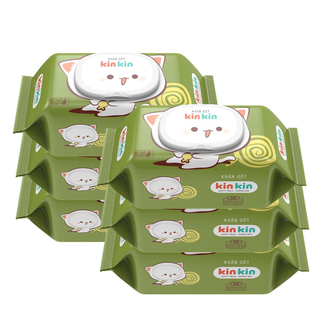 Combo 6 gói Khăn ướt Kin Kin 100 tờ/gói không mùi, an toàn tiện lợi