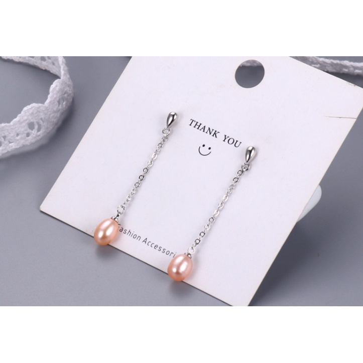 Bông tai dài ngọc trai nhân tạo bạc s925 mạ bach kim 8-9ly