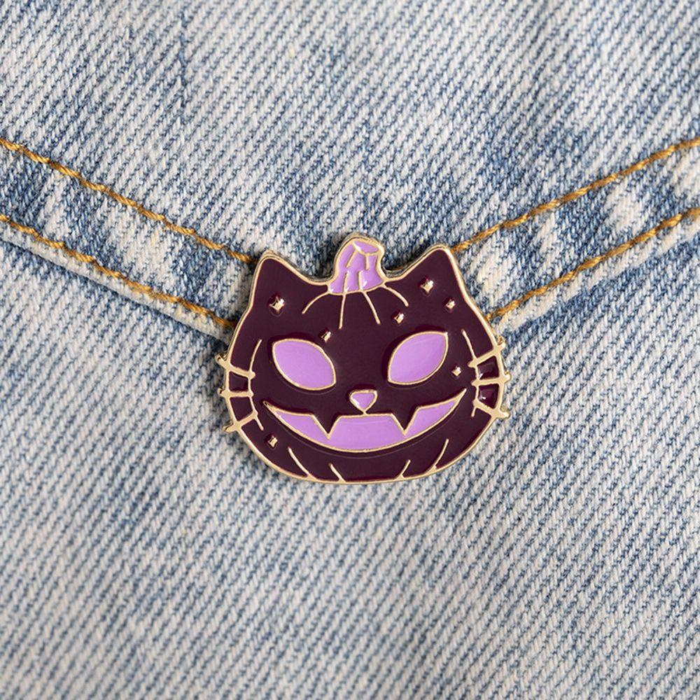 Huy Hiệu Cài Áo Kim Loại Hình Mèo Và Bí Ngô Phong Cách Halloween