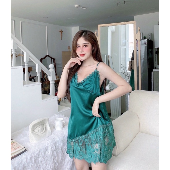 Váy Lụa Ngủ 2 dây phối ren sang chảnh, có dây chỉnh ngăn dài/ chất liệu lụa k nhăn siêu đẹp | BigBuy360 - bigbuy360.vn