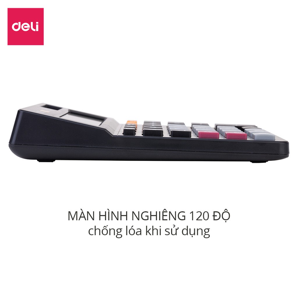 Máy Tính Cầm Tay Để Bàn Deli - Màn Hình LCD Chống Lóa, Pin Mặt Trời - Phù Hợp Cho Kế Toán, Văn Phòng, Học Sinh - EM01320