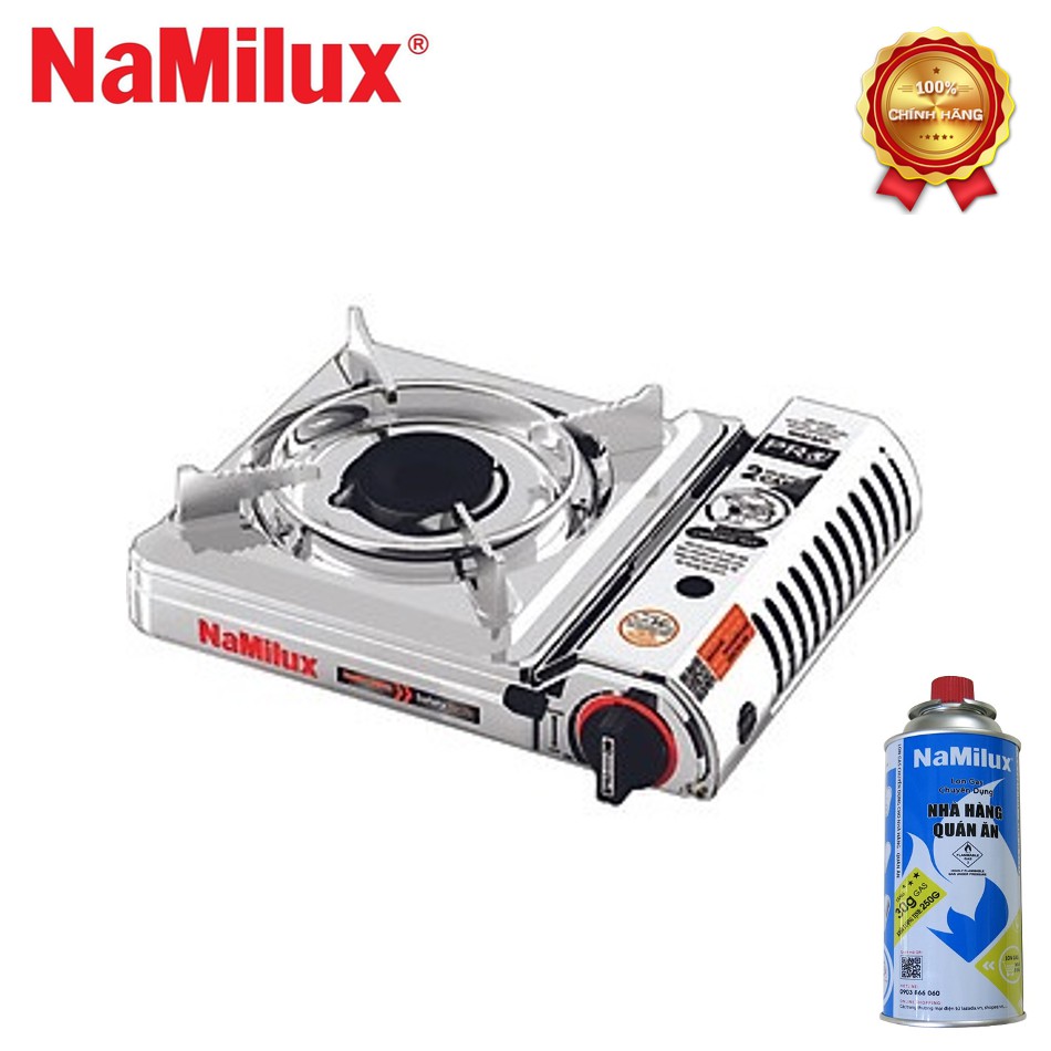 BẾP + BÌNH GAS MINI INOX PRO PL2021AS NAMILUX DU LỊCH ( SỬ DỤNG CỤM VAN NGẮT GAS AN TOÀN CHỐNG NỔ - INLINE CUT )